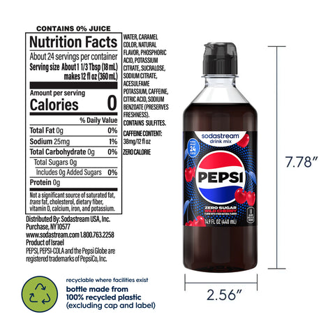 Sodastream Pepsi Wild Cherry Zero Sugar Drink Mix 4 Pack 440ml