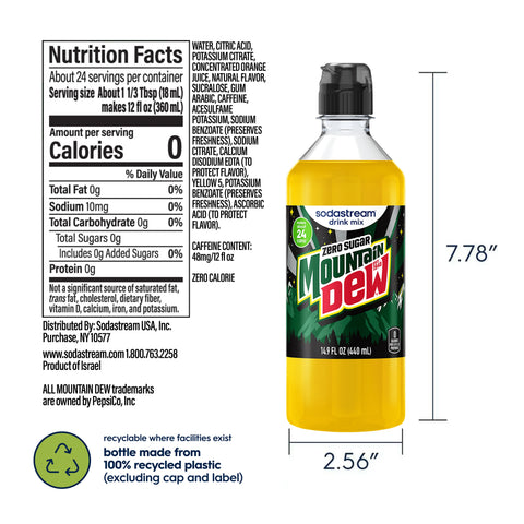 Sodastream MTN DEW Zero Sugar Drink Mix 4 Pack 440ml